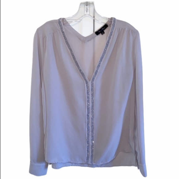 Honey Punch | Beaded Grey Blouse V-Neck Small - Picture 1 of 12